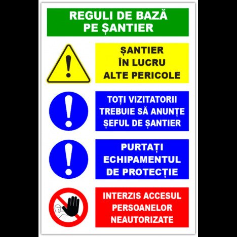 Panou pentru reguli de baza pe santier